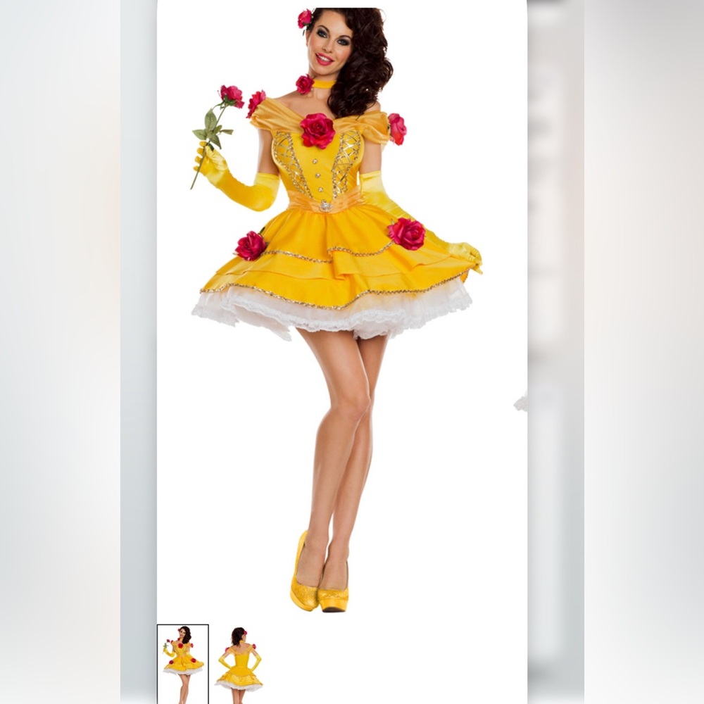 Halloween Beauty and the Beast Belle Costume Dress Gloves choker S/M 4-6 yellow